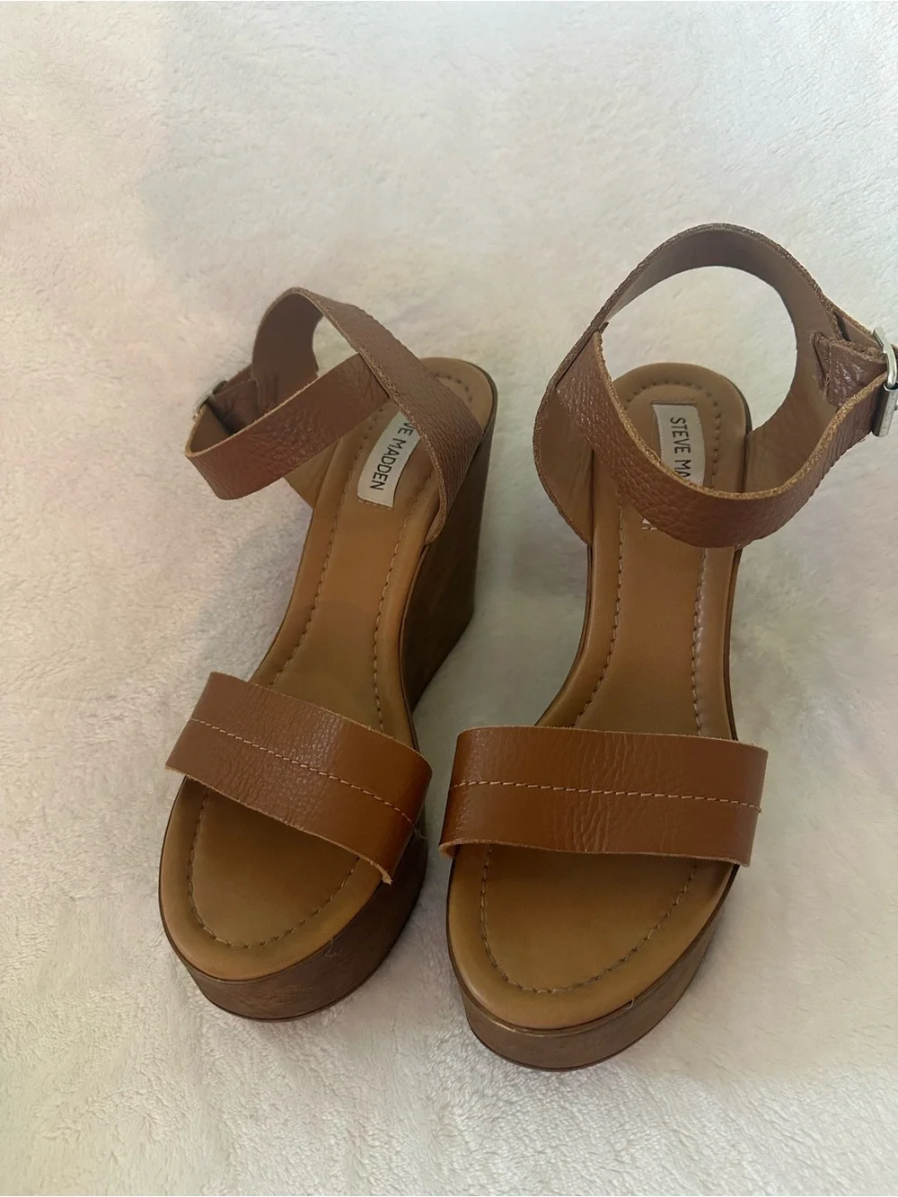 Steve Madden Belma Wedge Sandals Tan Leather